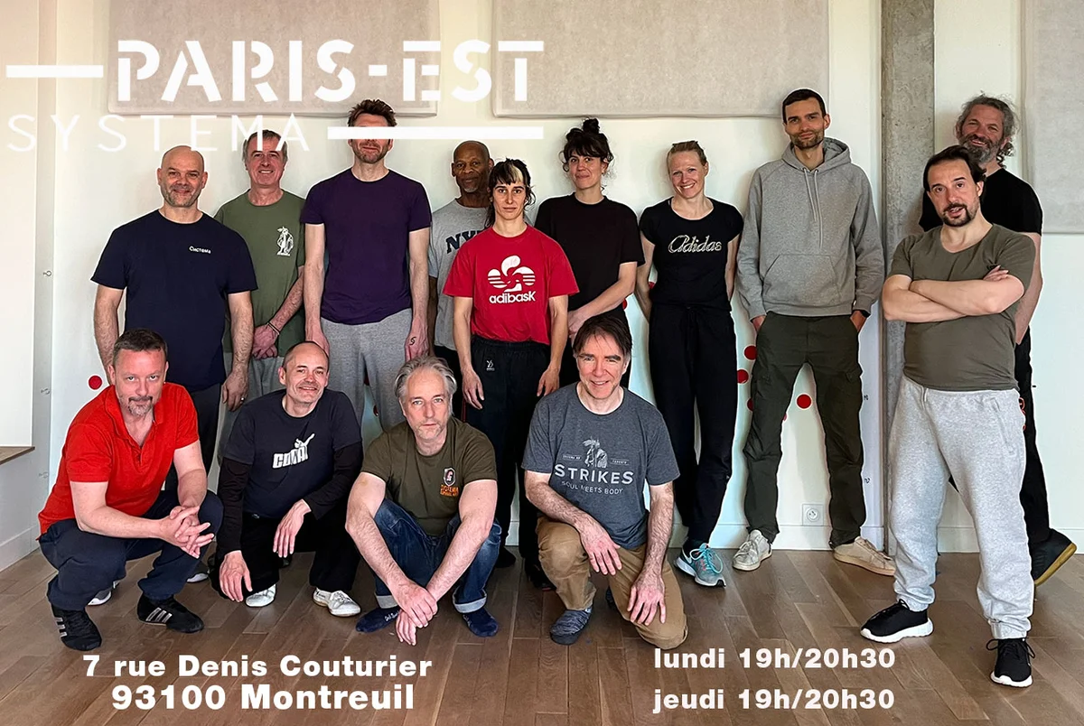 Le groupe de Paris-est systema réuni au dojo. Cours le lundi et le jeudi de 19 h à 20 h 30, 7 rue Denis Couturier.